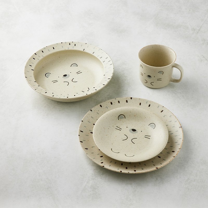 Japanese Mino-yaki-Hedgehog Cup and Plate Gift Set (4 pieces) - Plates & Trays - Porcelain Multicolor