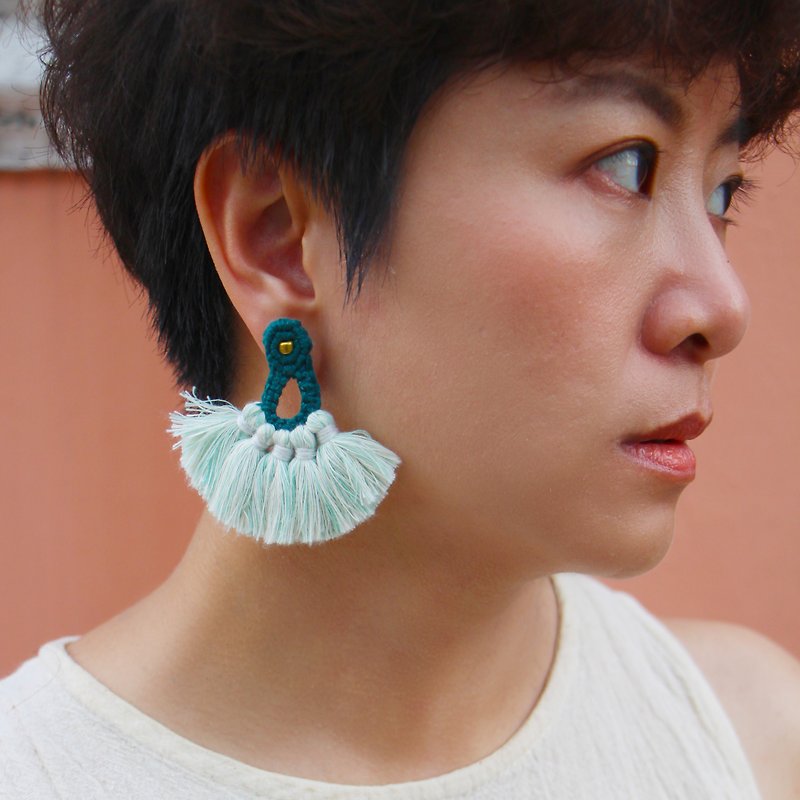 Summer dance earring-Turkish blue - Earrings & Clip-ons - Cotton & Hemp Black