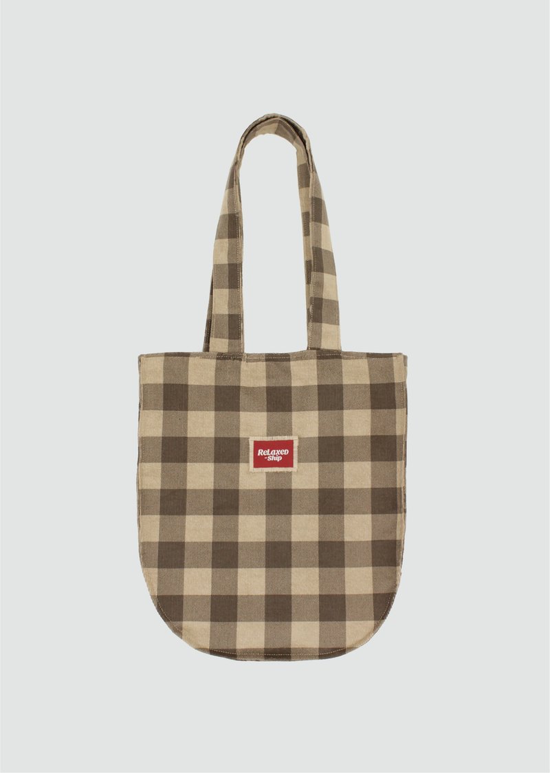 Corduroy U Tote Bag - Khaki Check - Handbags & Totes - Cotton & Hemp Khaki