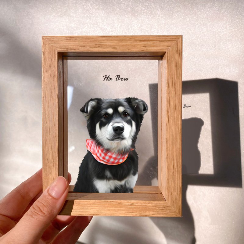 Realistic oil painting style pet-like painted glass photo frame (half body) | commemorative customized dog and cat gift - Customized Portraits - Other Materials 