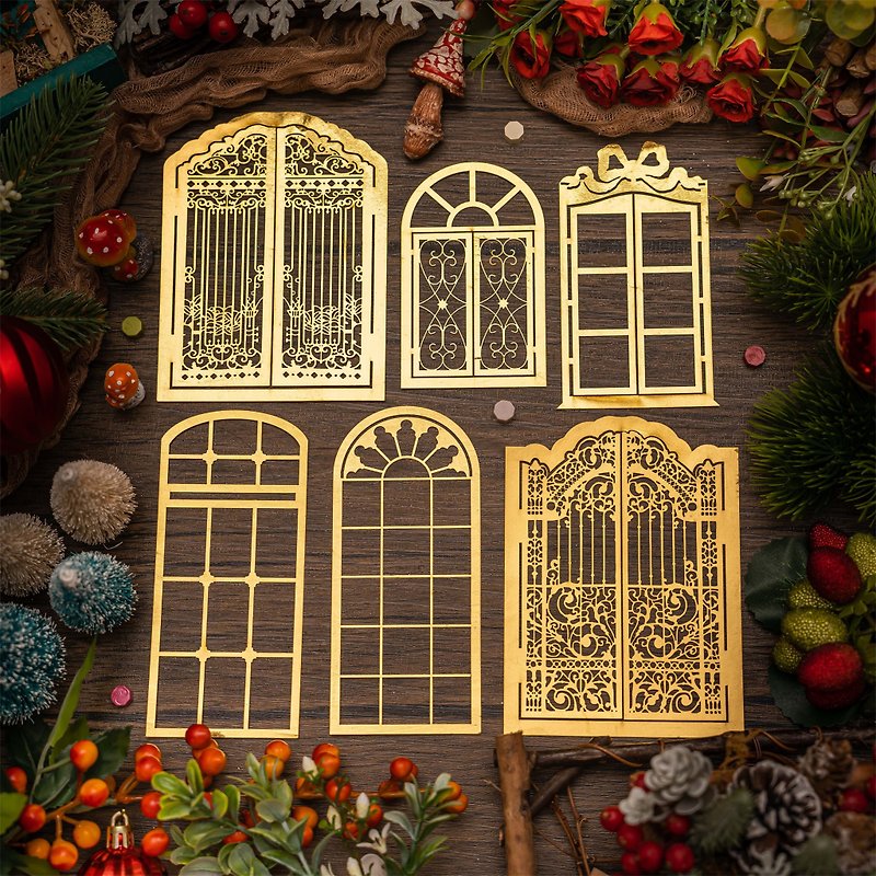 Retro lace doors and windows laser gold sweet landscaping hand account collage material - มาสกิ้งเทป - กระดาษ หลากหลายสี