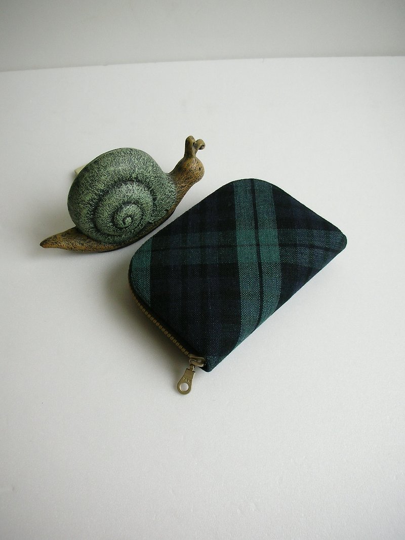 Scottish Classic Diagonal Flax - Short Clip / Wallet / Coin Purse / Gift**Last One** - กระเป๋าสตางค์ - ผ้าฝ้าย/ผ้าลินิน สีเขียว