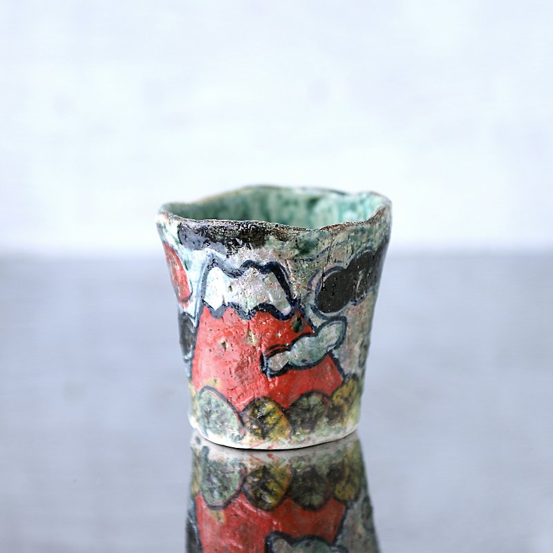 手捻り・赤富士のカップ - グラス・コップ - 陶器 レッド