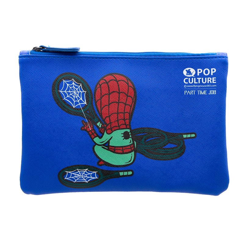 Flying Mouse 兼職運動員 蜘蛛仔 收納袋 雜物包 卡通筆袋 拉鍊袋 - 化妝袋/收納袋 - 人造皮革 藍色