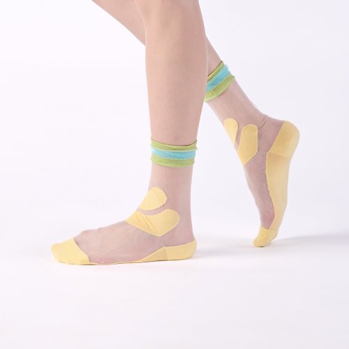 ChangeTone 草莓鮮奶油/黃(M)-MIT設計透明中筒襪