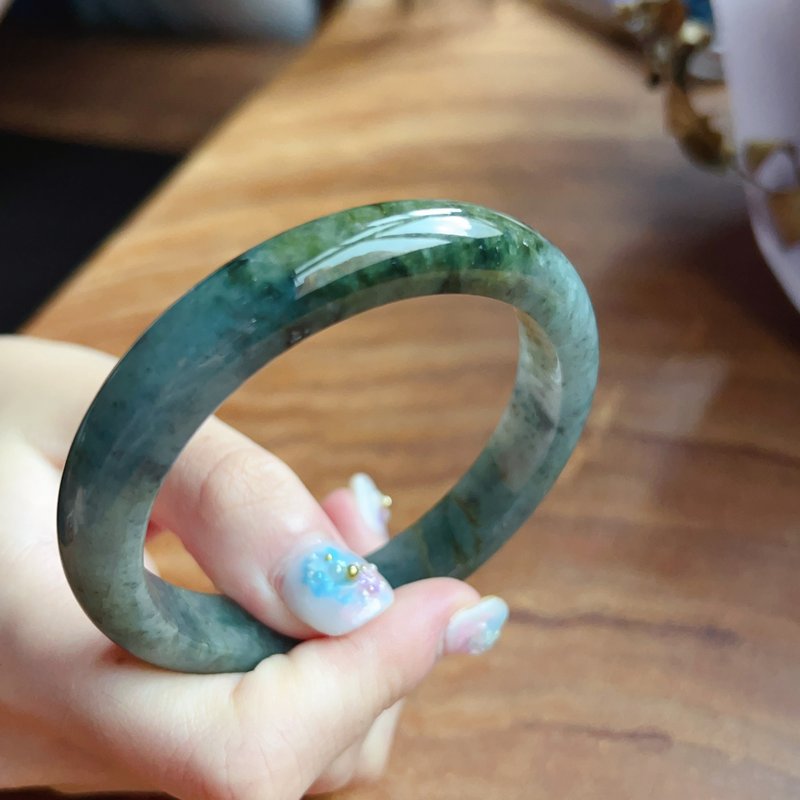 Floating Flower Jade Bangle | Size 18.5 | Natural Burmese Jadeite Grade A | Gift Idea - Bracelets - Jade Green