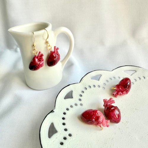 Miss Cherry Handmade︱手作飾物 怪奇系列 | 手繪心臟 一般款 垂墜款 手作耳環 耳夾 單支