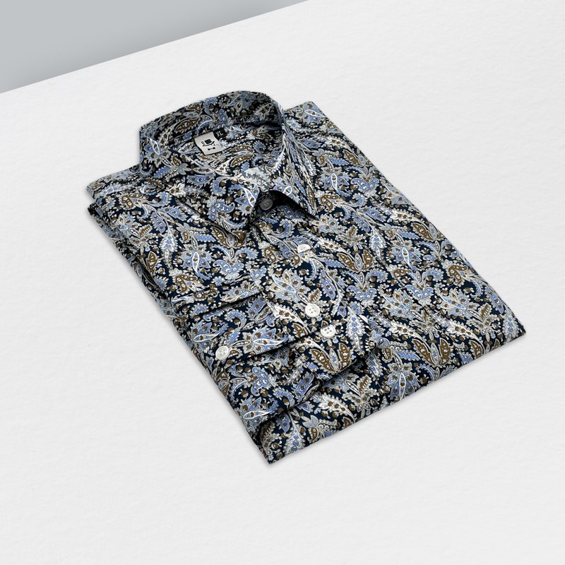 變形蟲深棕藍襯衫-深棕與墨藍對比明確  穩重中展現個人風格 - 男襯衫/休閒襯衫 - 棉．麻 藍色