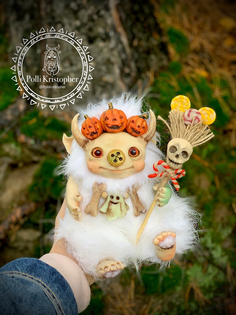 Shaman Halloween collection handmade toy, small fluffy monster, halloween gift