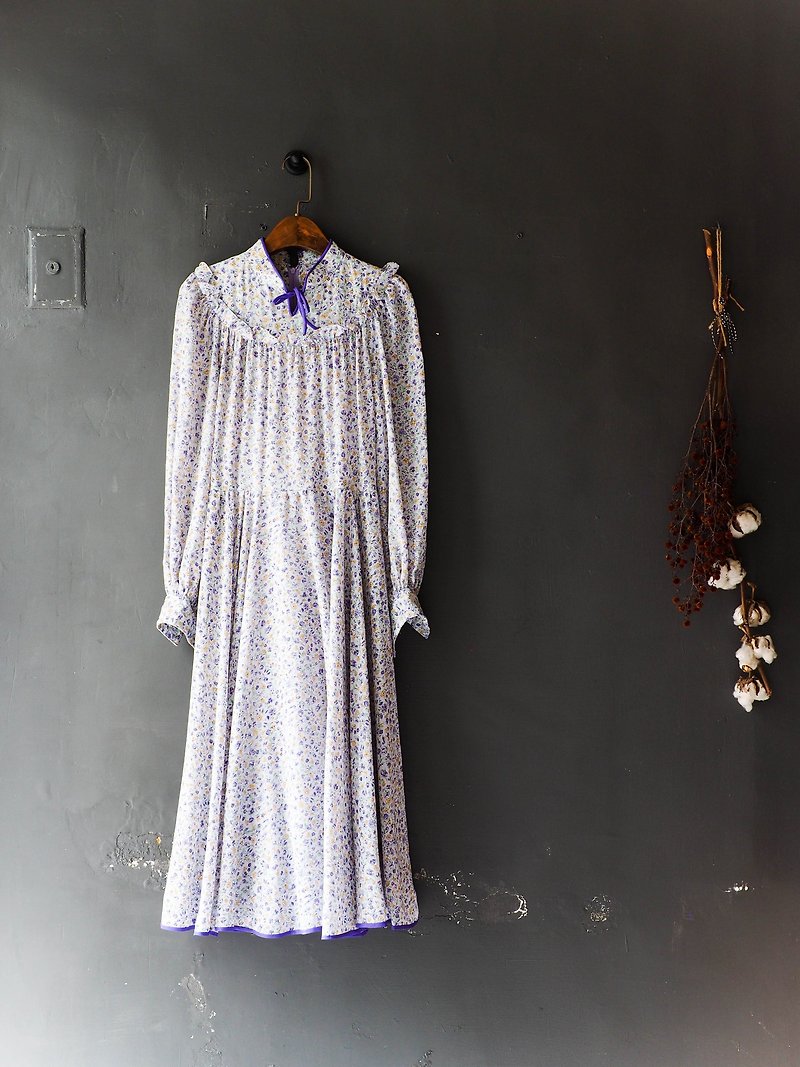 River water mountain - Nagasaki small vertical collar violet elegant girl antique dress silk dress overalls oversize vintage dress - ชุดเดรส - ผ้าไหม สีม่วง