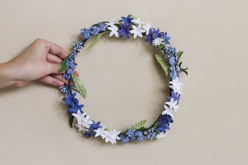 FC207 : Floral Crown Handmade Paper Flower Wild Blue Size 10" Adjustable - Hair Accessories - Paper Blue
