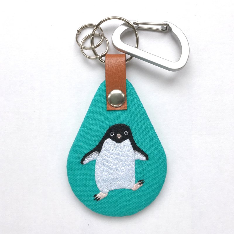 Adelie penguin embroidery keychain: turquoise blue - Keychains - Thread Blue