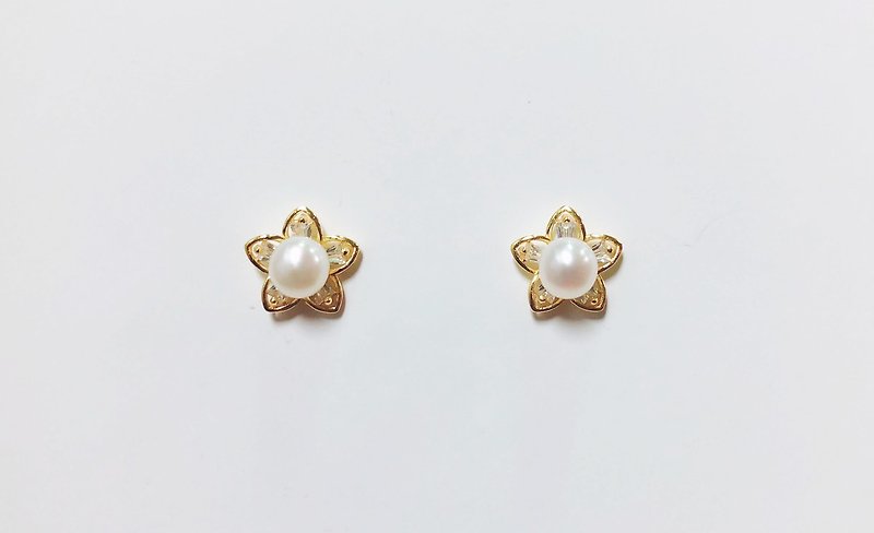 925 sterling silver hand-inlaid pearl flower earrings - ต่างหู - ไข่มุก 