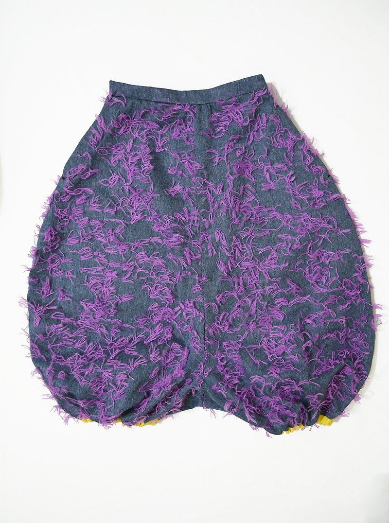 Purple Fur-Denim Harem Pants  - กางเกงขายาว - ไฟเบอร์อื่นๆ สีม่วง