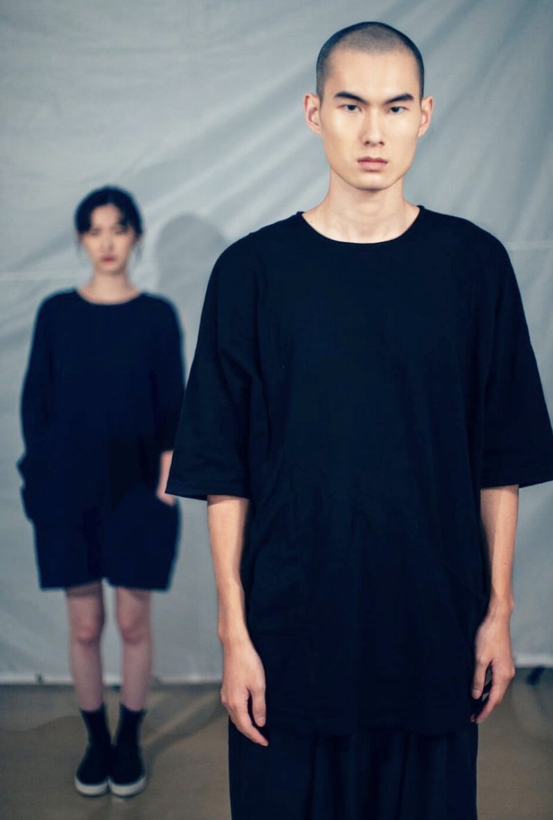 Twin-fit top (black/white) Organic Cotton - เสื้อยืดผู้ชาย - ผ้าฝ้าย/ผ้าลินิน สีดำ