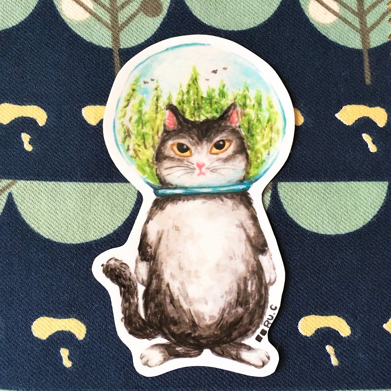 Glass Ball Cat Forest Cat Glue Sticker - สติกเกอร์ - กระดาษ หลากหลายสี
