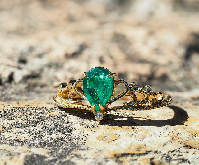 天然エメラルドとダイヤモンドのリング - ショップ Daizy Jewellery