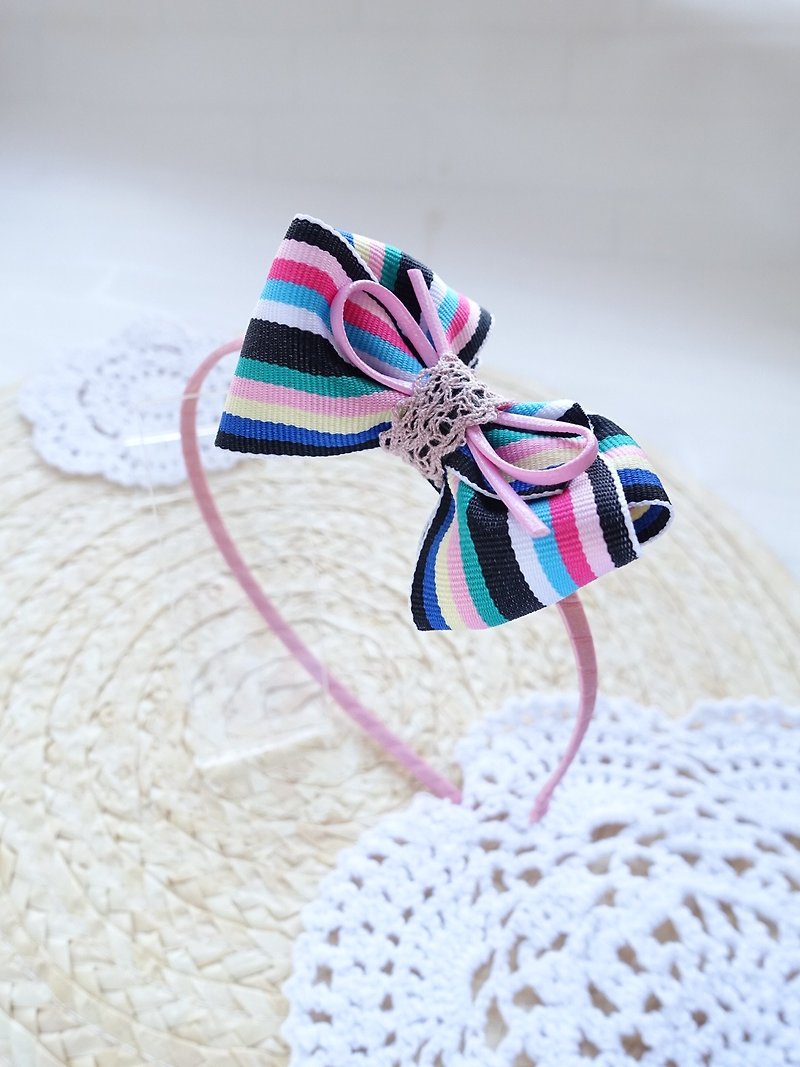 Children's headband color striped bow headband headgear accessories - ของขวัญวันครบรอบ - วัสดุอื่นๆ 