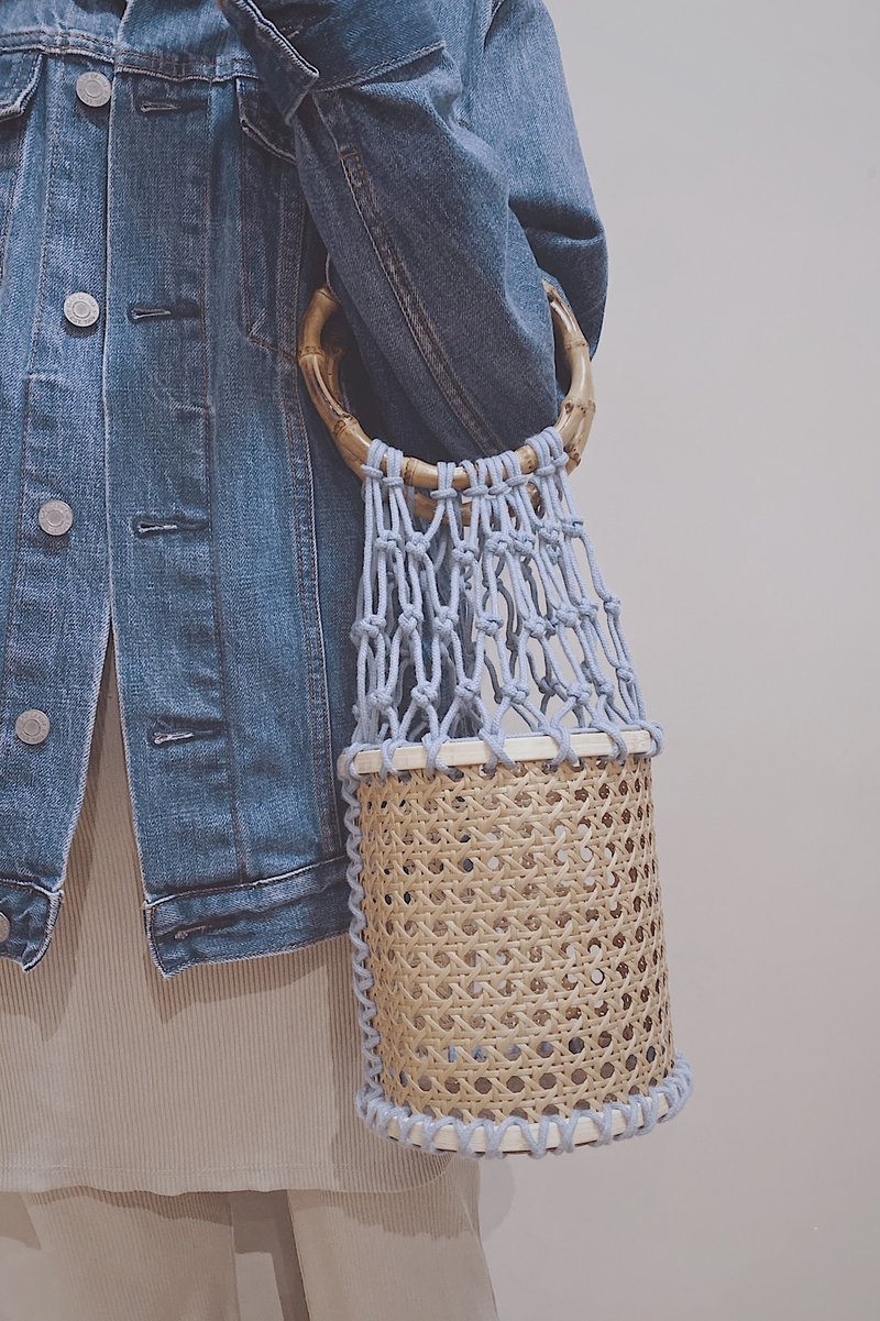 macrame【BUCKET】woven bag - Drawstring Bags - Cotton & Hemp Brown