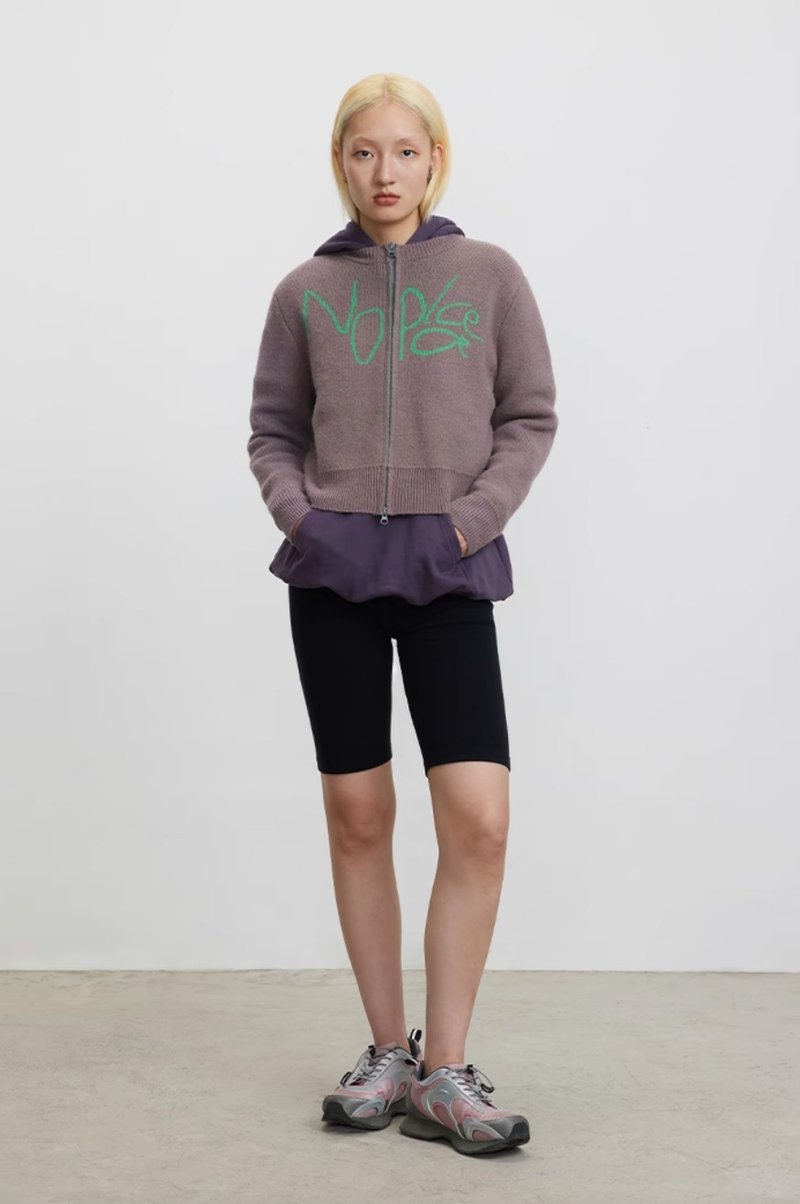 Chaos Zip-Up Sweater 混亂手寫拉鏈針織衫 - 女毛衣/針織衫 - 其他材質 綠色