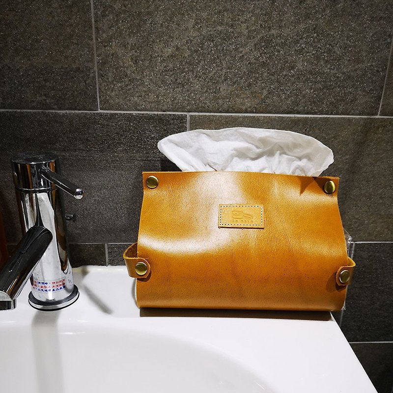 Leather toilet paper cover-yellow brown leather - Tissue Boxes - Genuine Leather 