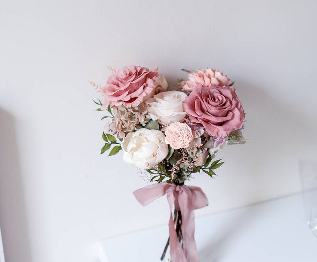 染め花 大輪のバラの花束 アートフラワー ハンドメイド リボン付き