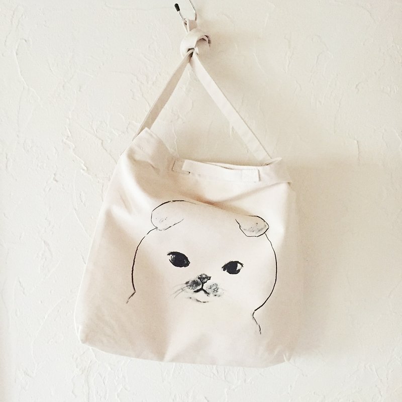 (New) Scottish fold face 2 WAY shoulder bag - Messenger Bags & Sling Bags - Cotton & Hemp White