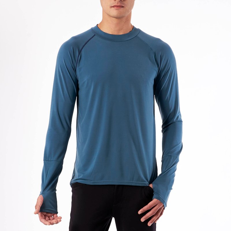 棉籽絨157長袖Tee-藍綠色 - T 恤 - 其他材質 藍色