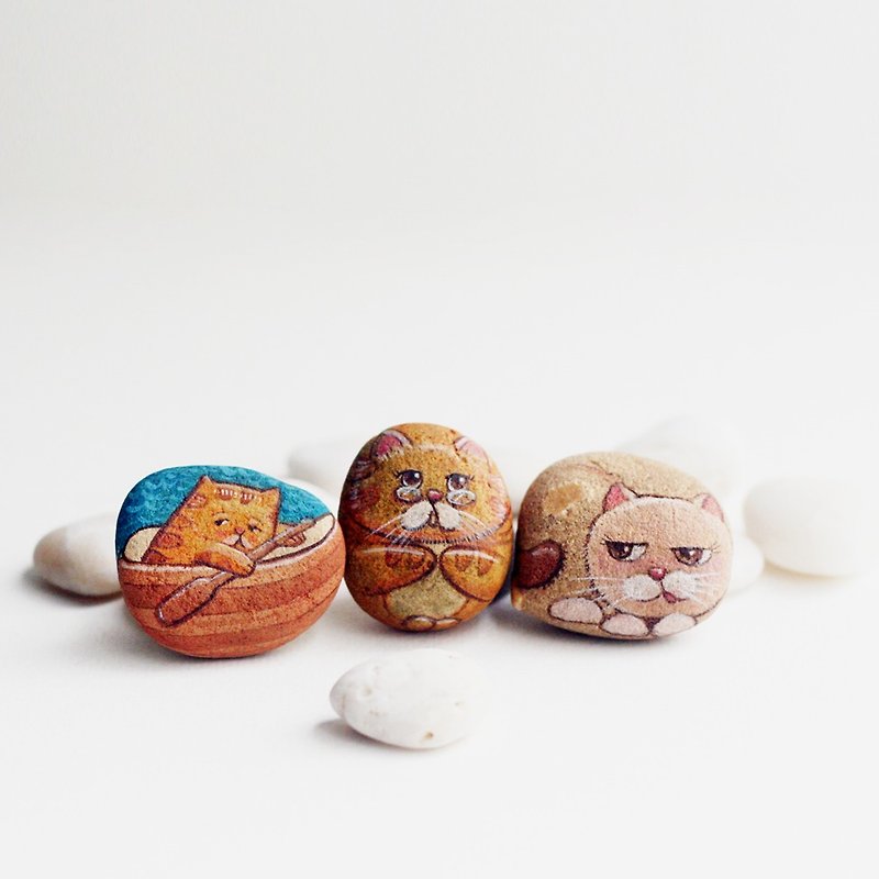 small cats. (Stone painting) - Stuffed Dolls & Figurines - Stone Multicolor