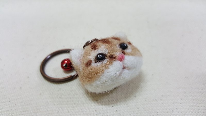 Wool felting kitten big head Meng Kobe orange tiger spot key ring / pin (the whole house full 1000 free, add attention to enjoy the discount 10 yuan discount Oh !!) - ที่ห้อยกุญแจ - ขนแกะ 