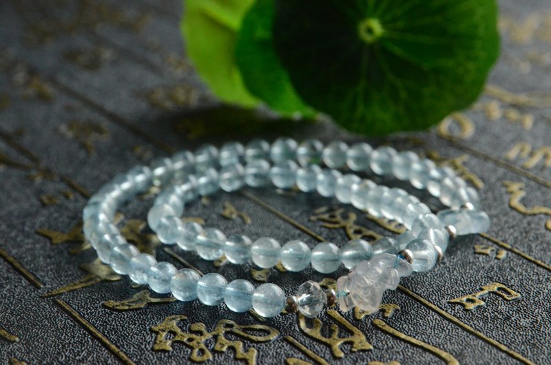 【氷蓮】天然アクアマリン ダブルブレスレット 氷飄南紅蓮花 - ブレスレット - 宝石 