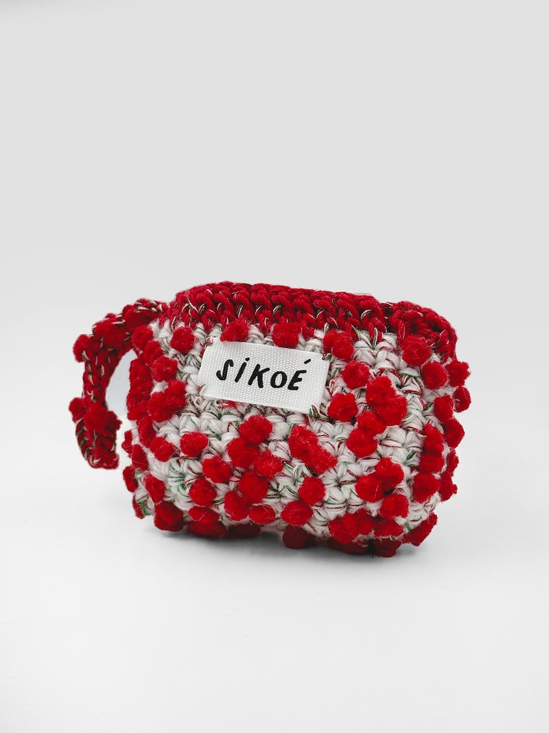 POM-POM pot for AirPods_ Red Christmas - airpods/耳機保護套 - 繡線 紅色