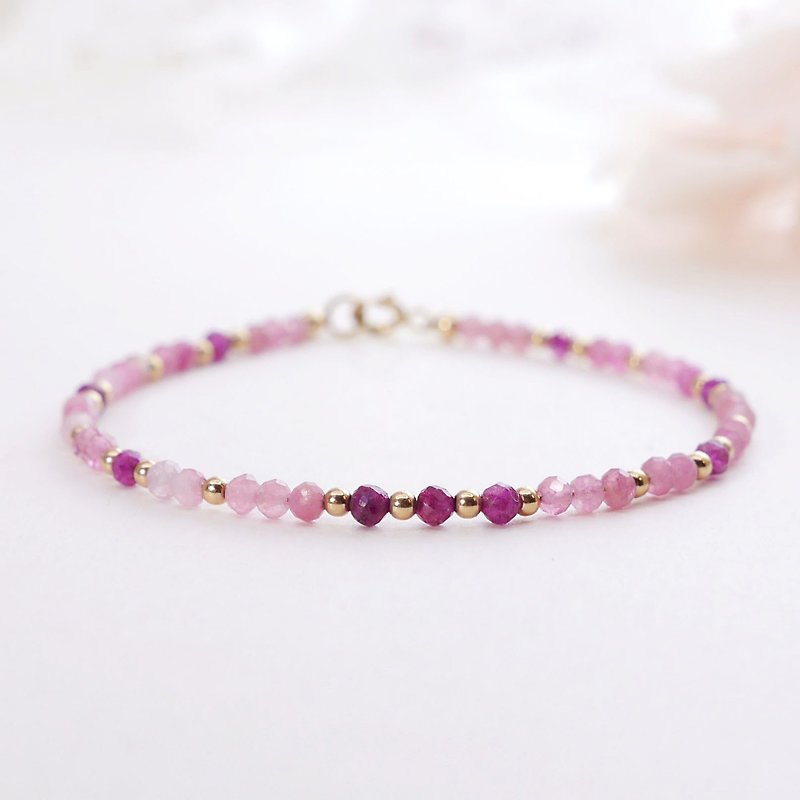 Ruby tourmaline 14KGF 2MM ultra-fine bracelet l beautiful love l - Bracelets - Crystal Pink