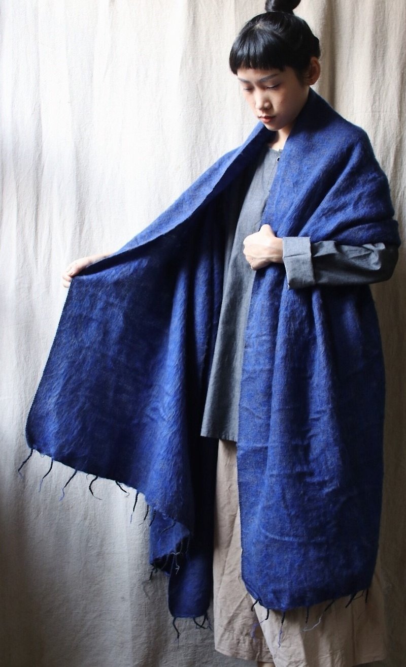 OMAKE Select Blended Long Shawl Blanket_Sapphire - Knit Scarves & Wraps - Cotton & Hemp Blue
