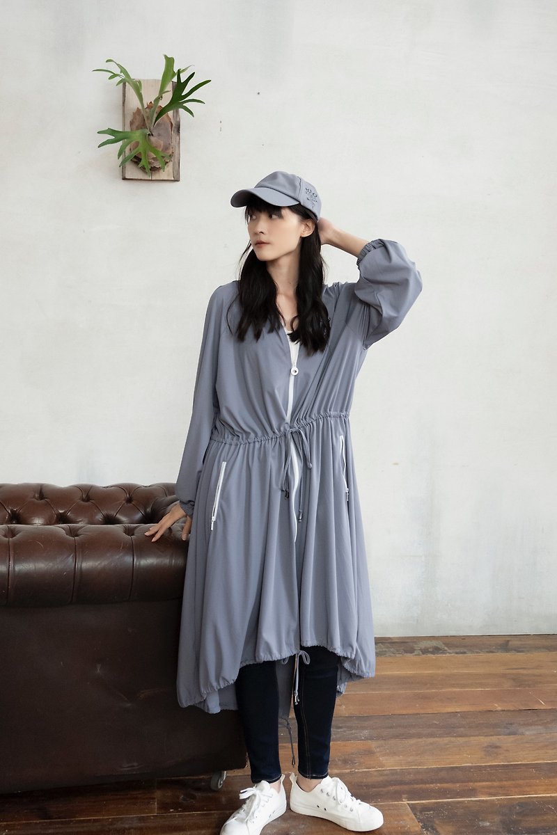 Longline Jacket with Hood - Grey - Women's Casual & Functional Jackets - Polyester Gray