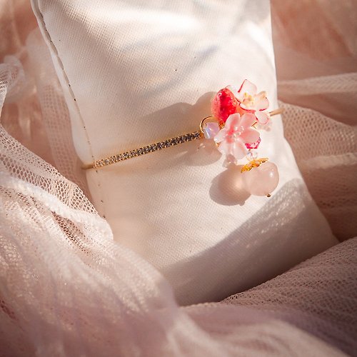 PAMYCARIE 桃莓粉晶鍍14K金手鐲 - 手工製作飾品