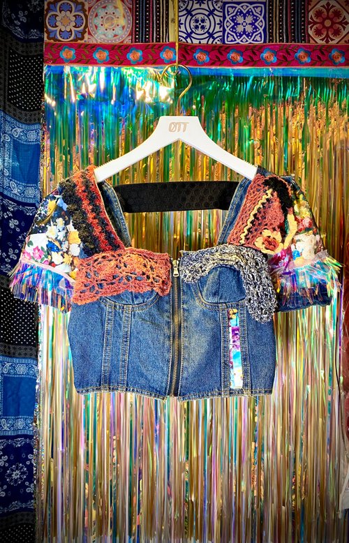 OTT Palace OTT獨一無二•Unique日系夢幻彩虹手抅牛仔開胸上衣Rainbow Denim