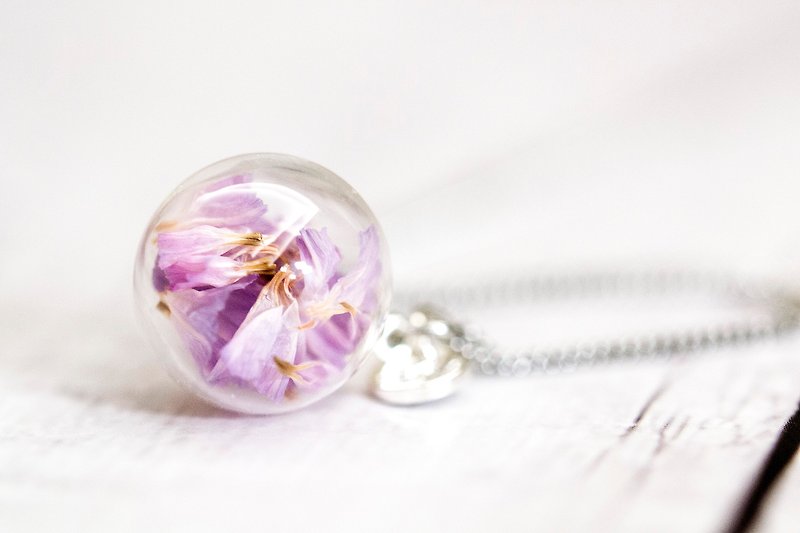 Real Forget-me-not in Glass Ball Stainless Steel Necklace - Necklaces - Glass Purple