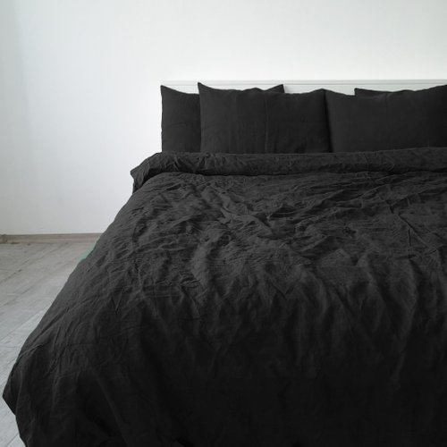 True Things Black linen duvet cover / Softened linen / Comforter cover / Quilt cover