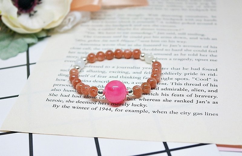Natural stone X silver elastic bracelet <pink giant egg> - Bracelets - Gemstone Pink