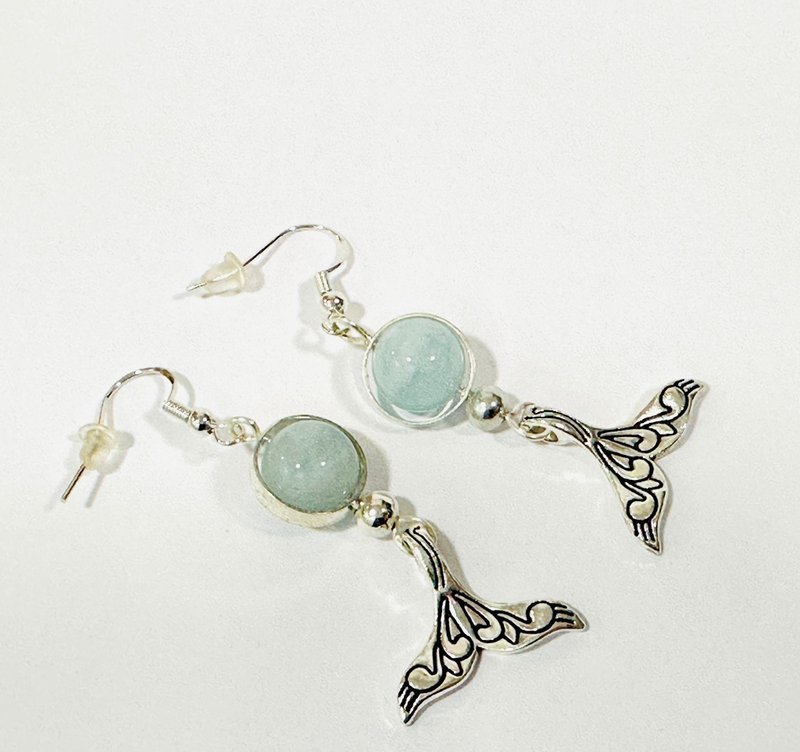 海藍寶水晶人魚耳環 - 耳環/耳夾/耳骨夾 - 水晶 藍色