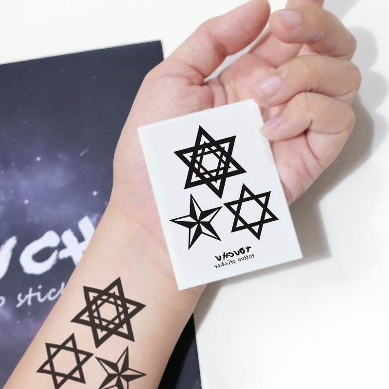 TU Tattoo Sticker - five star, Star Collection / Tattoo / waterproof Tattoo / original / Tattoo Sticker - สติ๊กเกอร์แทททู - กระดาษ สีดำ