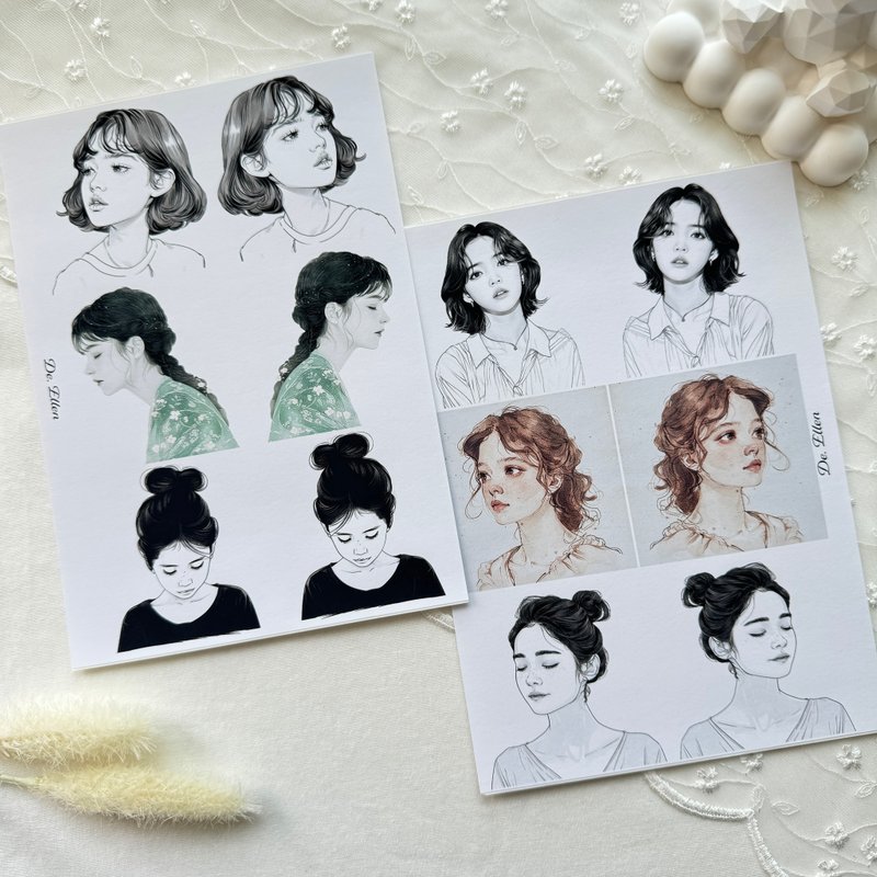 A180 - drawing vintage girl - สติกเกอร์ - กระดาษ 