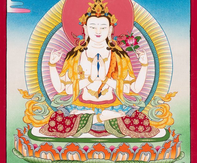 h21# 四腕観音 仏祖 唐卡 タンカ Thang-ga 装飾画民间文化芸術 h21# 四腕観音 仏祖 唐卡 タンカ Thang-ga 装飾画民间文化芸術