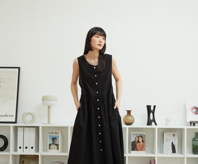 Linen Sleeveless Apron Dress - Black - Shop inboxStreetwear