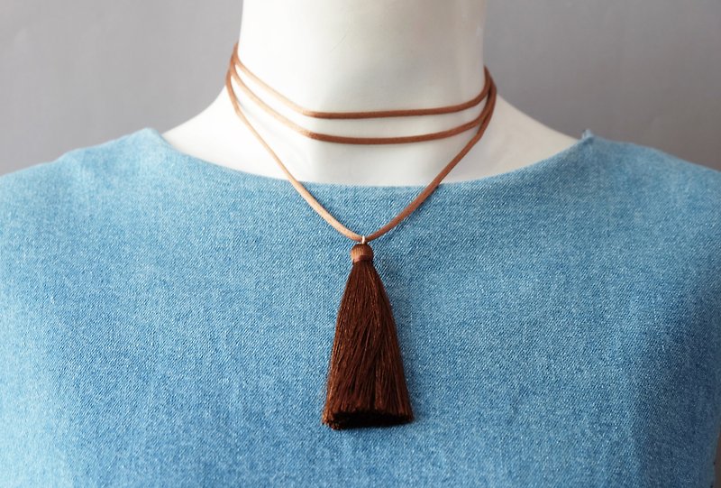 Brown layered choker with tassel - Necklaces - Other Materials Brown