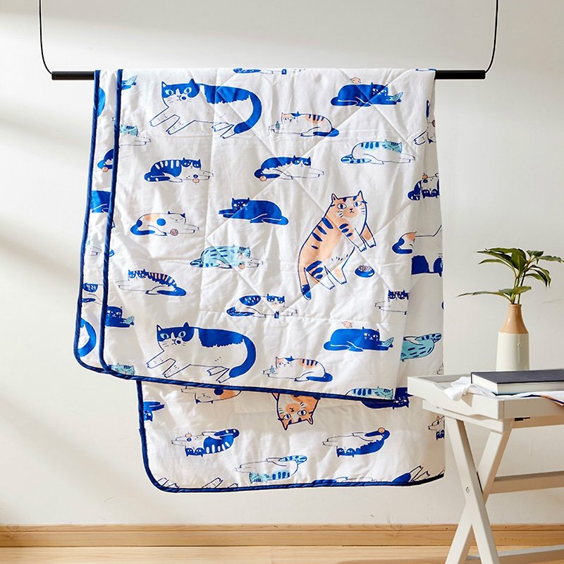 二重子供の夏の家の寝具を増やすために美しいオリジナルの手描きの猫のエアコン薄いキルト毛布のグループ - 毛布・かけ布団 - コットン・麻 ホワイト