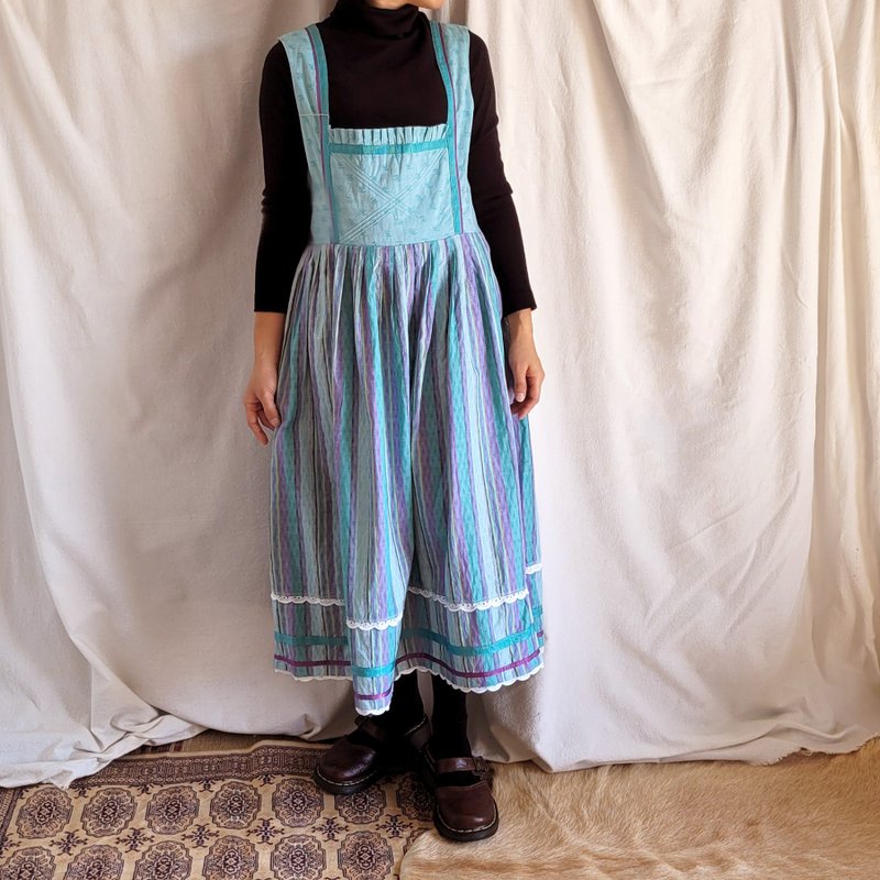 BajuTua /古著/ 湖水藍奧地利緹花洋裝 Dirndl - 洋裝/連身裙 - 棉．麻 綠色