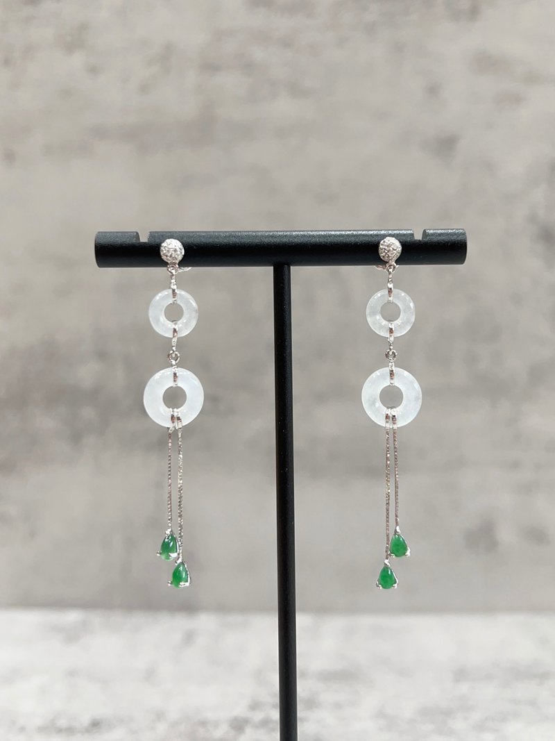 Jade Diamond Earrings White Ice Jade Green Jade A Grade Burmese Jade Natural South African Diamond 18K K750 - ต่างหู - หยก 