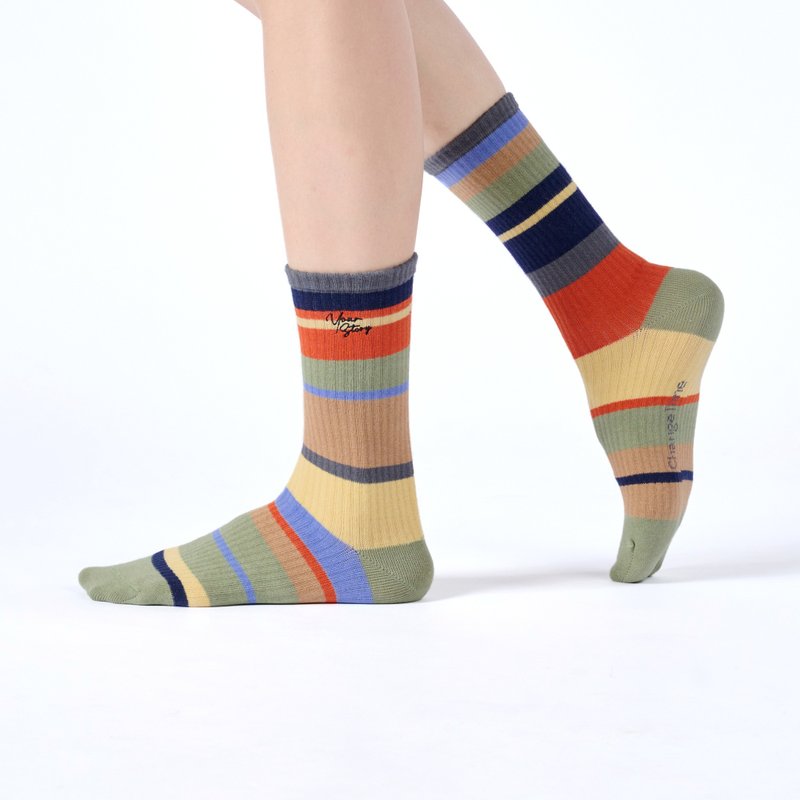 Wipe a Rainbow/Green (F)-MIT Design Tube Socks - ถุงเท้า - ผ้าฝ้าย/ผ้าลินิน สีเขียว